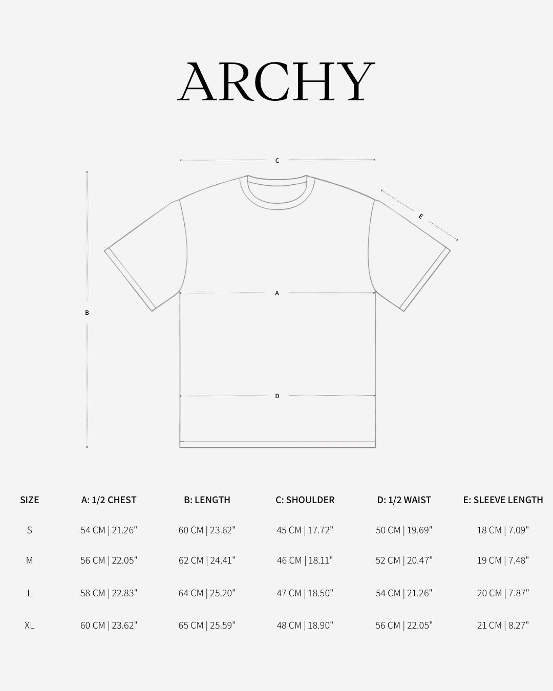 Archy cropped tee size guide