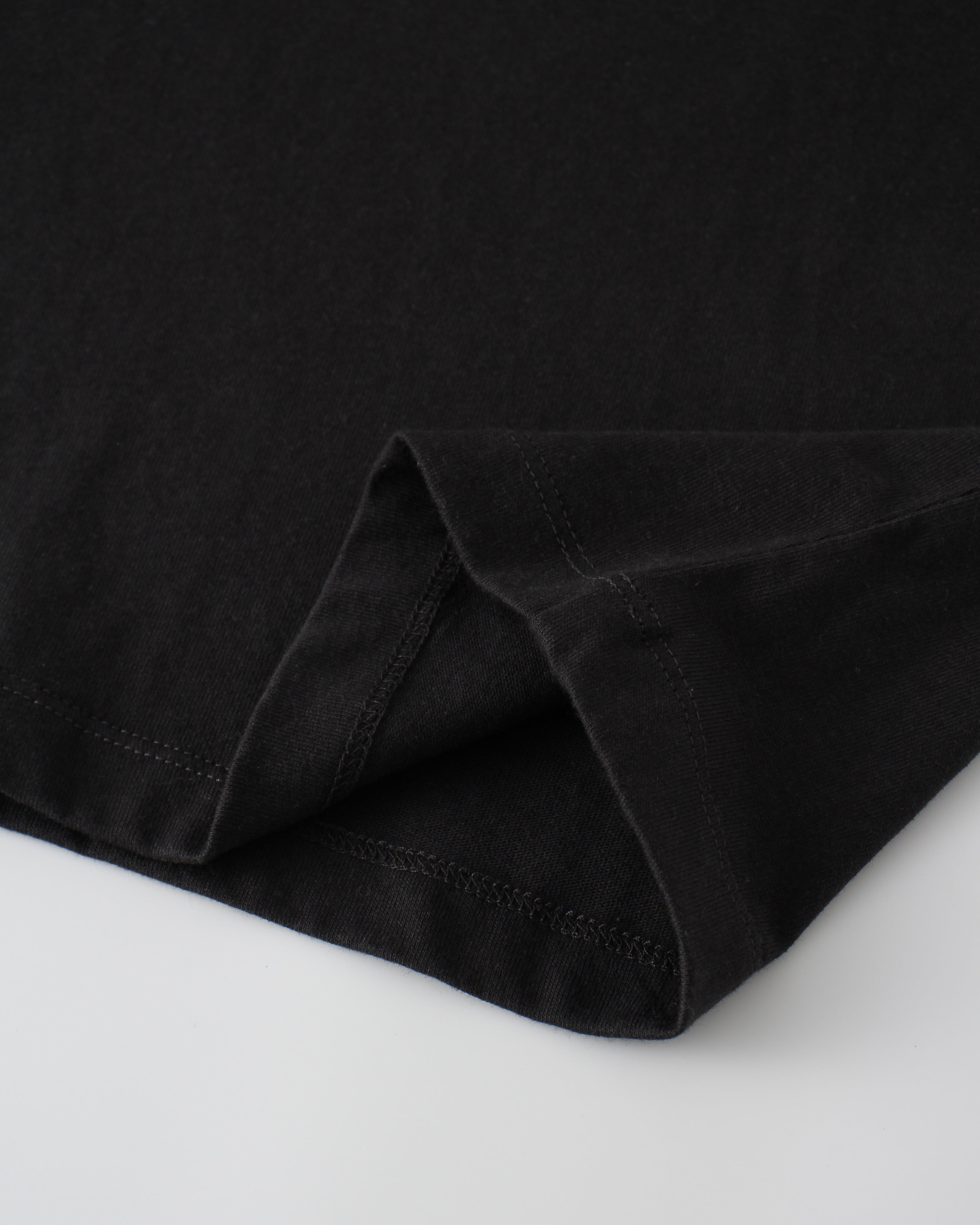 Black fabric tee bottom on a white background