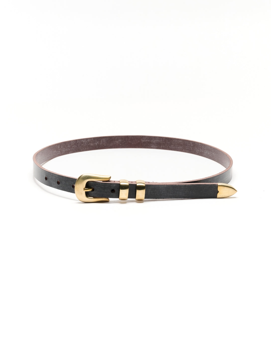 KLDSCOPE JOEY Classic choco belt in Sedgwick bridle leather with unlacquered solid brass hardware.