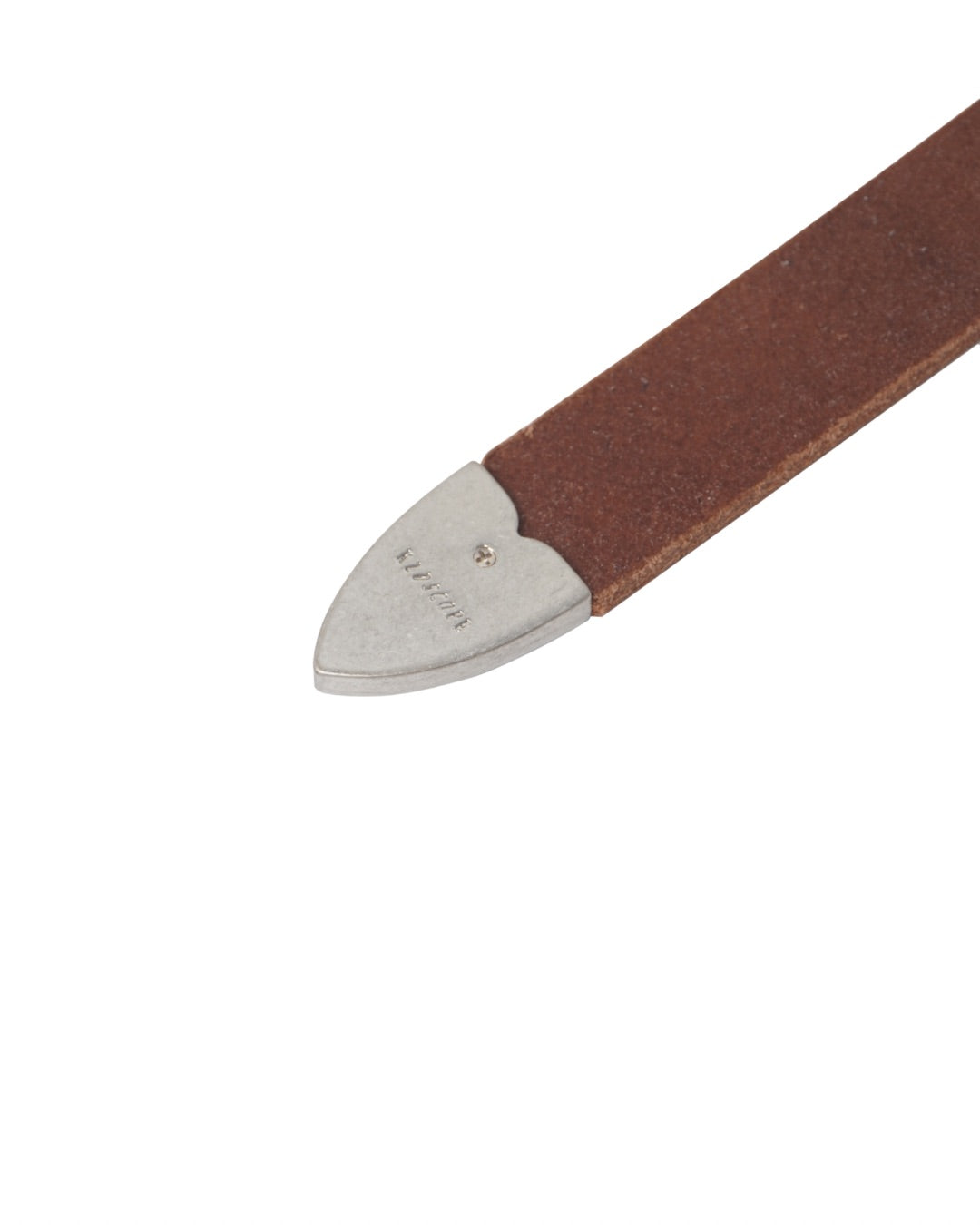 Image of a stylish brown leather Western belt with metallic tips, white background, product shoot