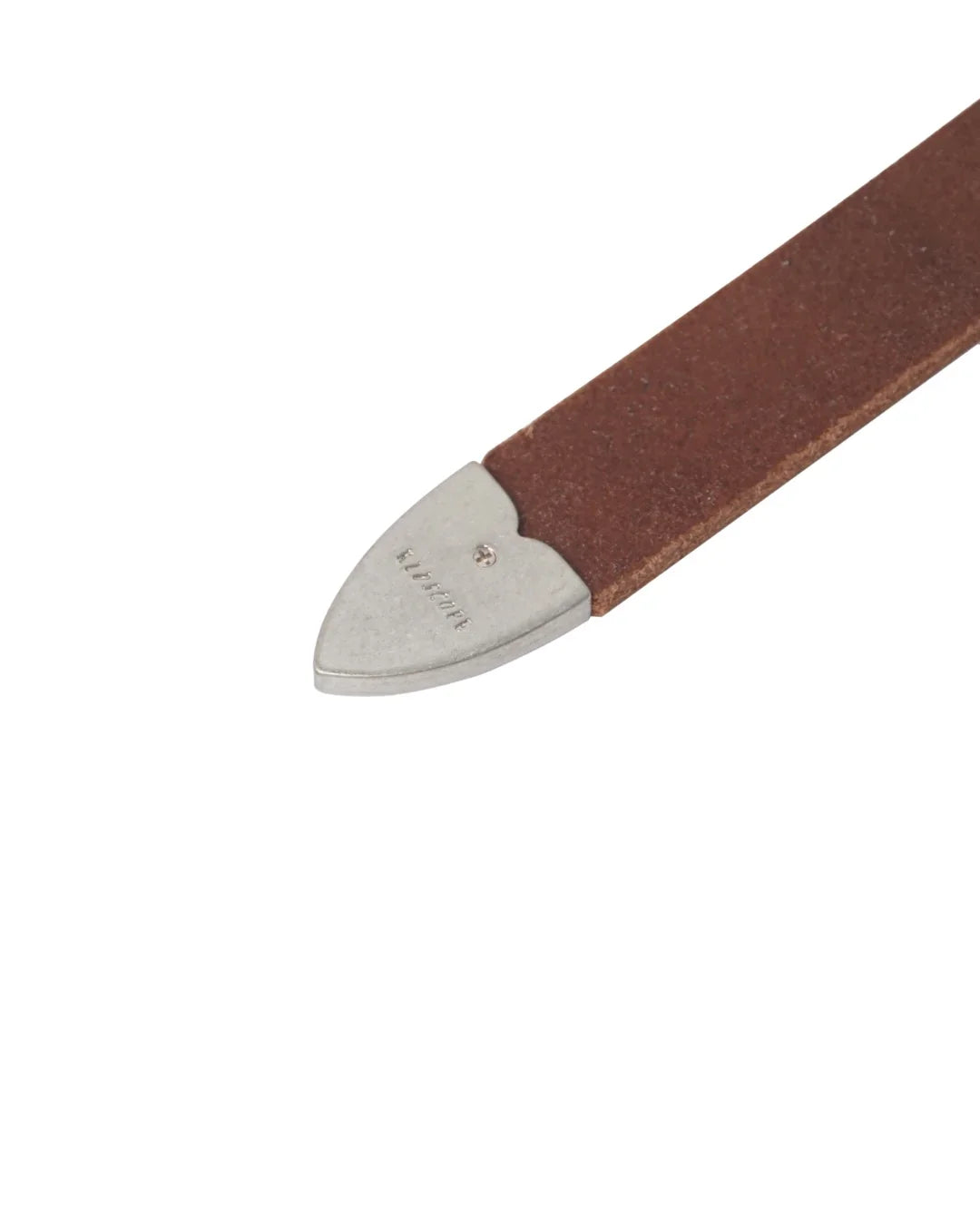 Image of a stylish brown leather Western belt with metallic tips, white background, product shoot
