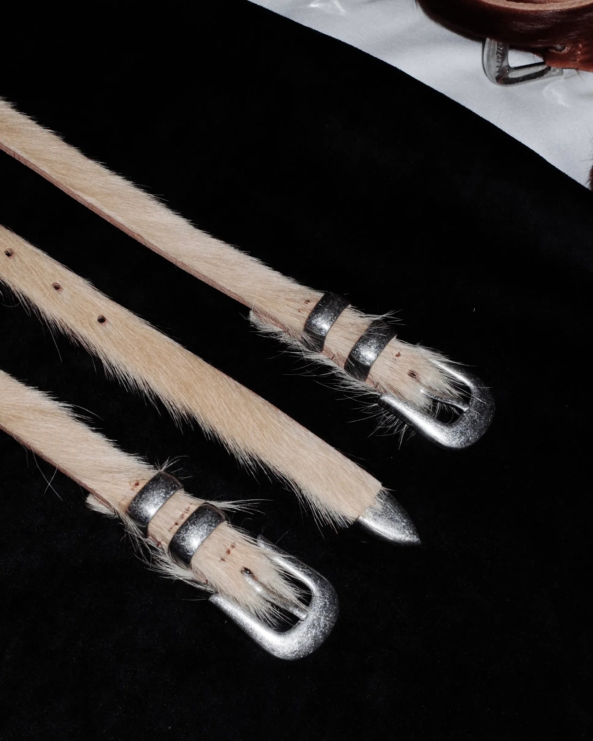 Two beige Western Belt on a dark background.