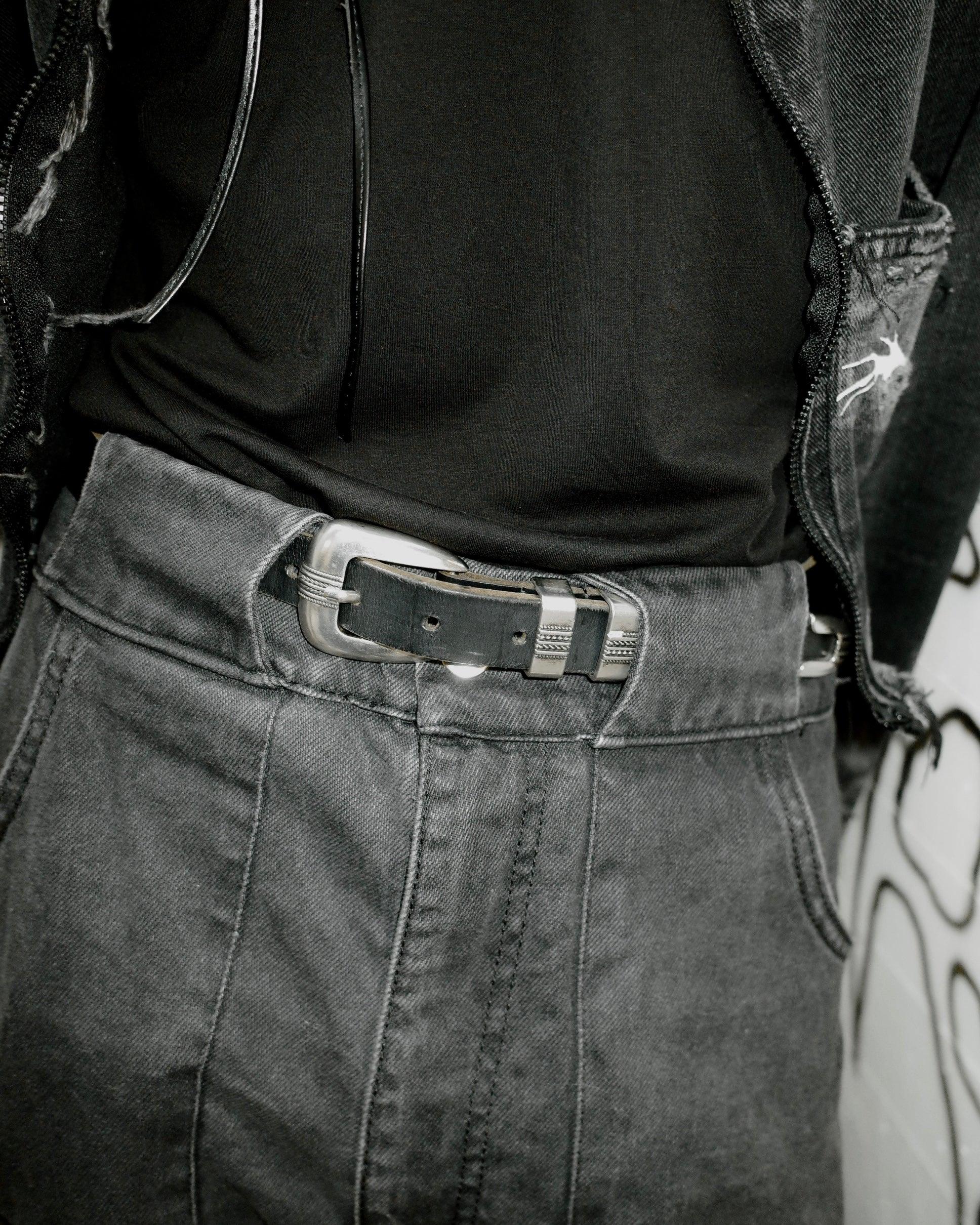 JOHNNY CLASSIC, Western Belt, Cowboy belt, Bridle Leather, SEDGWICK, black belt, topview, four piece belt, front view, KLDSCOPE, Kaleidoscope