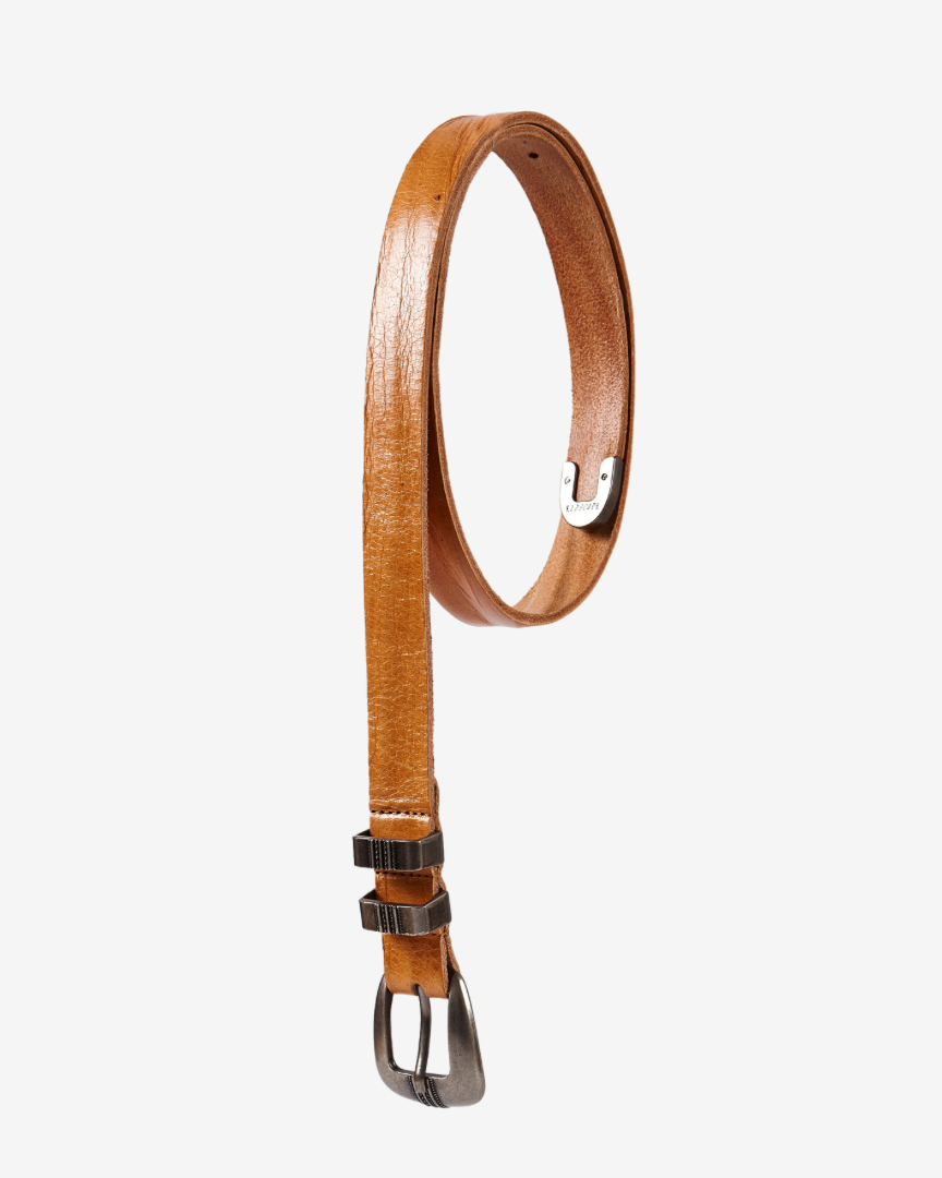 JOHNNY WAVE NATURALE, Western Belt, Cowboy belt, Italian Leather, Vegetable tanned, Italian Vachetta Leather, black belt, four piece belt, belt bag, KLDSCOPE, Kaleidoscope, front view, product photo