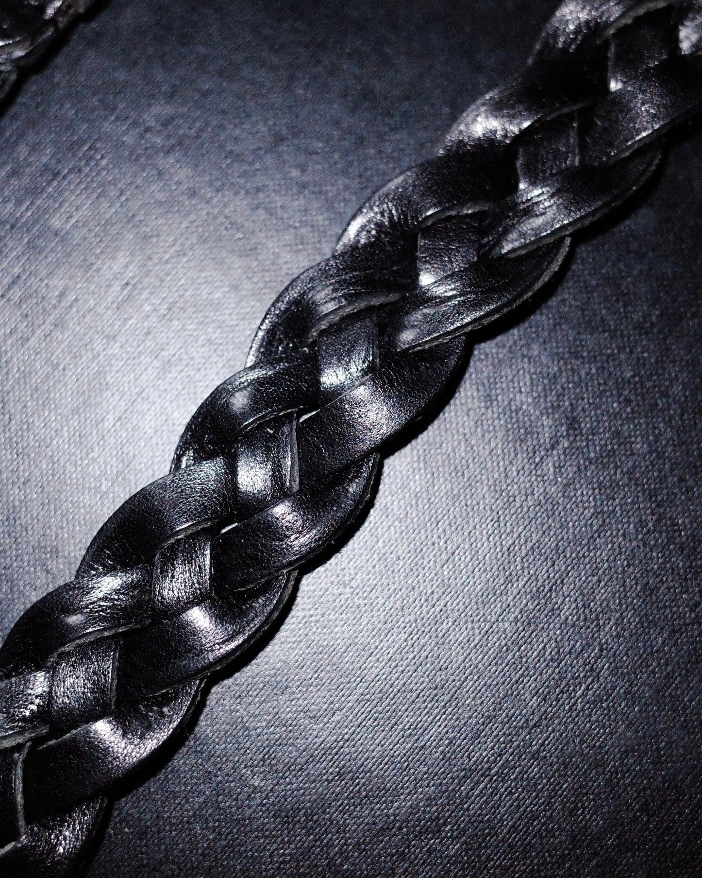 Close-up of a deep black Western belt by KLDSCOPE, showcasing the braided leather texture, a premium men’s fashion accessory, shop now