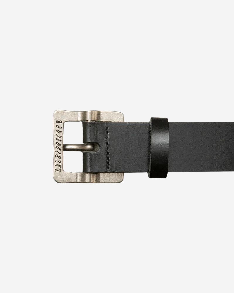 SAINT, Western Belt, Cowboy belt, Bridle Leather, SEDGWICK, black belt, front view, back view, KLDSCOPE, Kaleidoscope, square buckle, details, showing logo