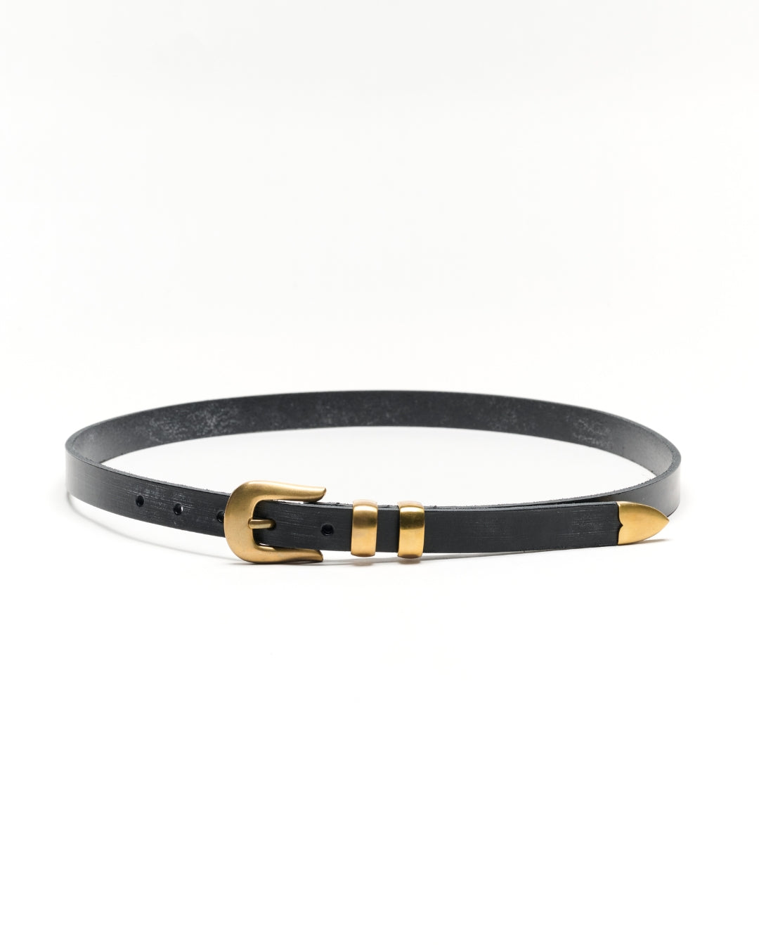 KLDSCOPE JOEY Classic Black belt in Sedgwick bridle leather with unlacquered solid brass hardware.